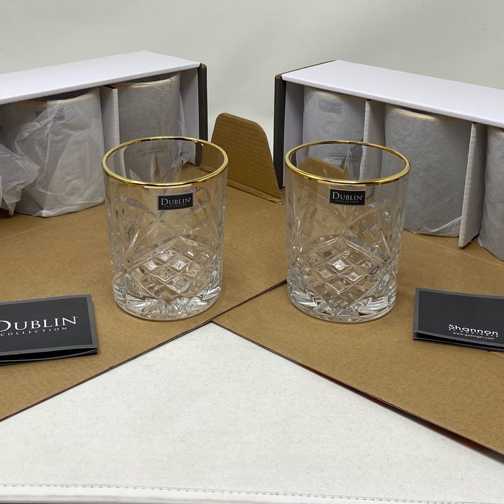 Dublin Crystal Whiskey Glasses with Gold Rim Set of 8